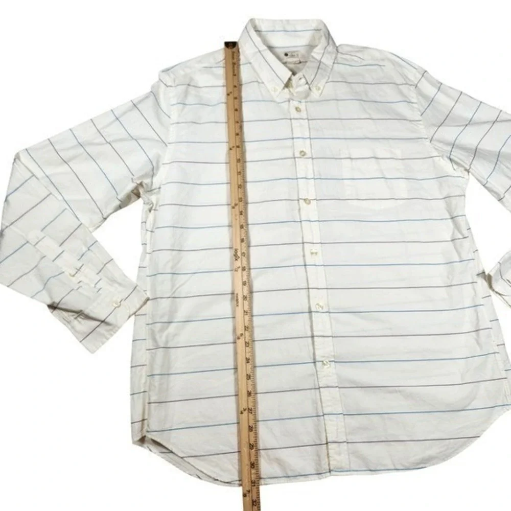 J.Crew Men's XL Sunwashed Oxford Shirt White Blue Striped Tailored Button Down‎